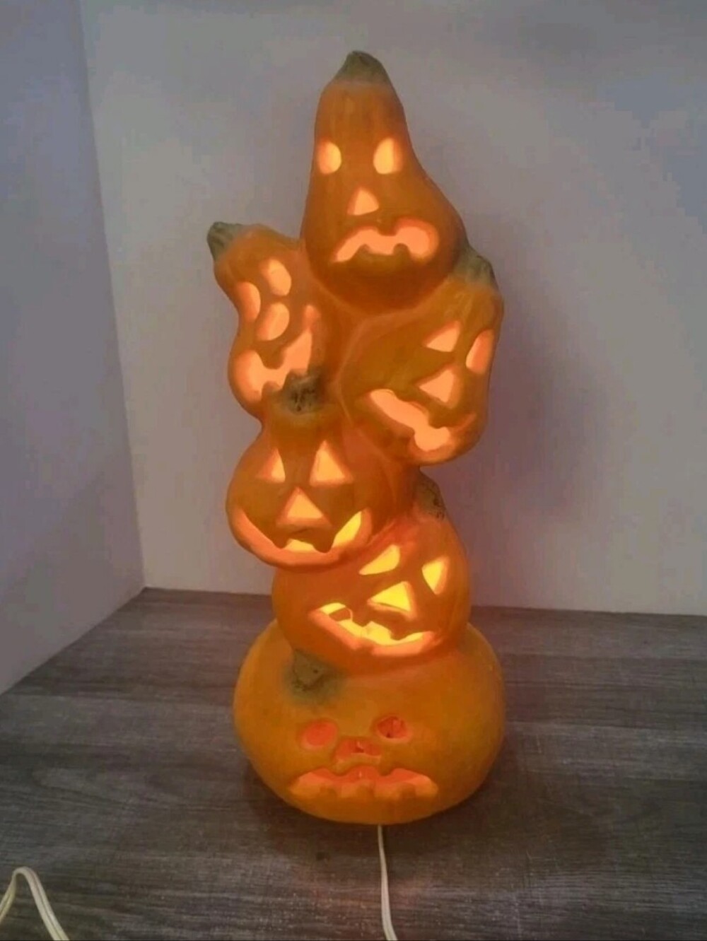 Gemmy Halloween 6 Stacked Pumpkins Jack-o-Lanterns Foam Blow Vintage 15.5"